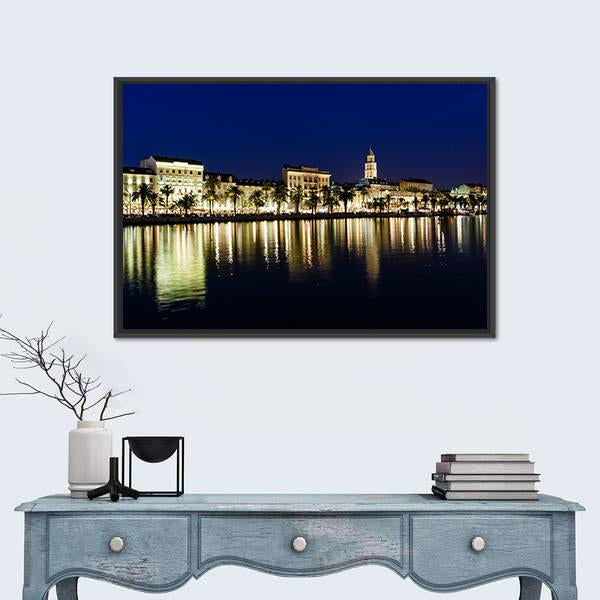 Old Town Of Split At Night Canvas Wall Art-1 Piece-Floating Frame-24" x 16"-Tiaracle