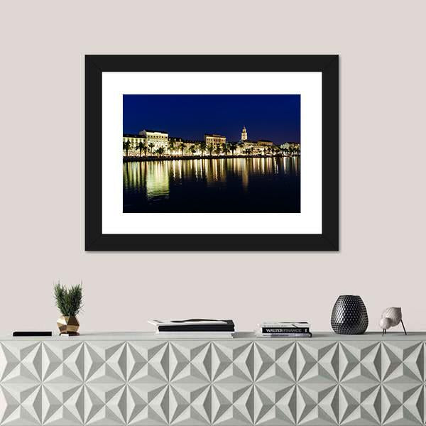 Old Town Of Split At Night Canvas Wall Art-1 Piece-Framed Print-20" x 16"-Tiaracle