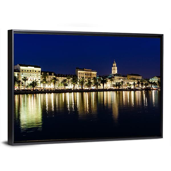 Old Town Of Split At Night Canvas Wall Art-3 Horizontal-Gallery Wrap-25" x 16"-Tiaracle