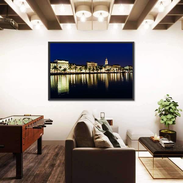 Old Town Of Split At Night Canvas Wall Art-3 Horizontal-Gallery Wrap-25" x 16"-Tiaracle