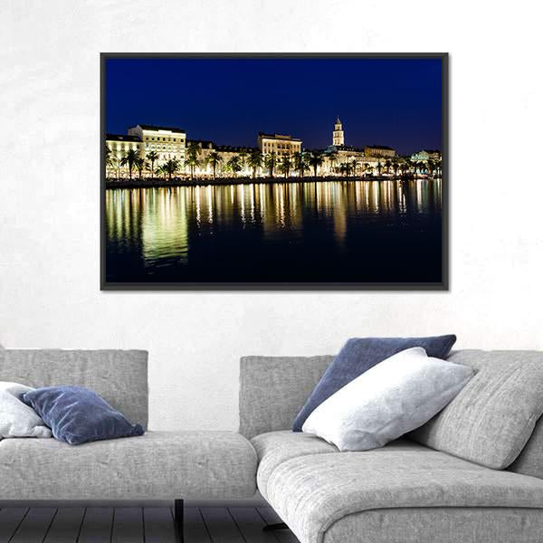 Old Town Of Split At Night Canvas Wall Art-3 Horizontal-Gallery Wrap-25" x 16"-Tiaracle