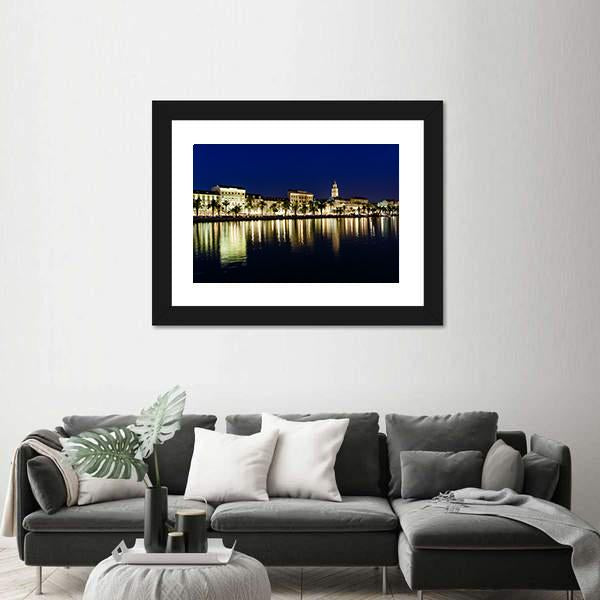 Old Town Of Split At Night Canvas Wall Art-3 Horizontal-Gallery Wrap-25" x 16"-Tiaracle