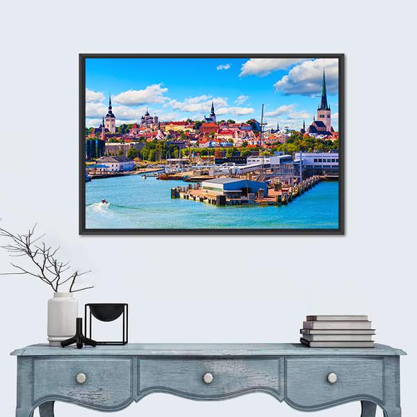 Old Town & Sea Port Canvas Wall Art-1 Piece-Floating Frame-24" x 16"-Tiaracle