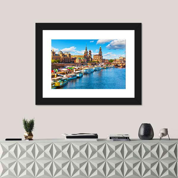 Old Town With Elbe River Canvas Wall Art-1 Piece-Framed Print-20" x 16"-Tiaracle