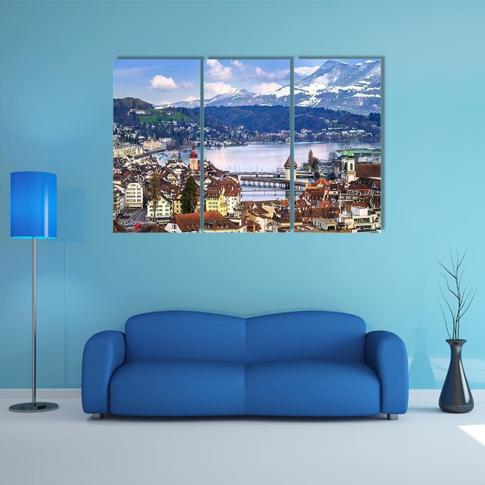 Old Town With Lake Canvas Wall Art-3 Horizontal-Gallery Wrap-37" x 24"-Tiaracle