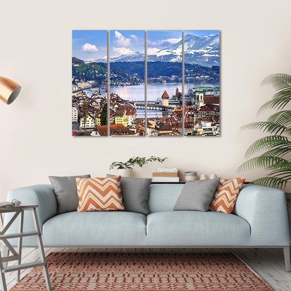 Old Town With Lake Canvas Wall Art-4 Horizontal-Gallery Wrap-34" x 24"-Tiaracle