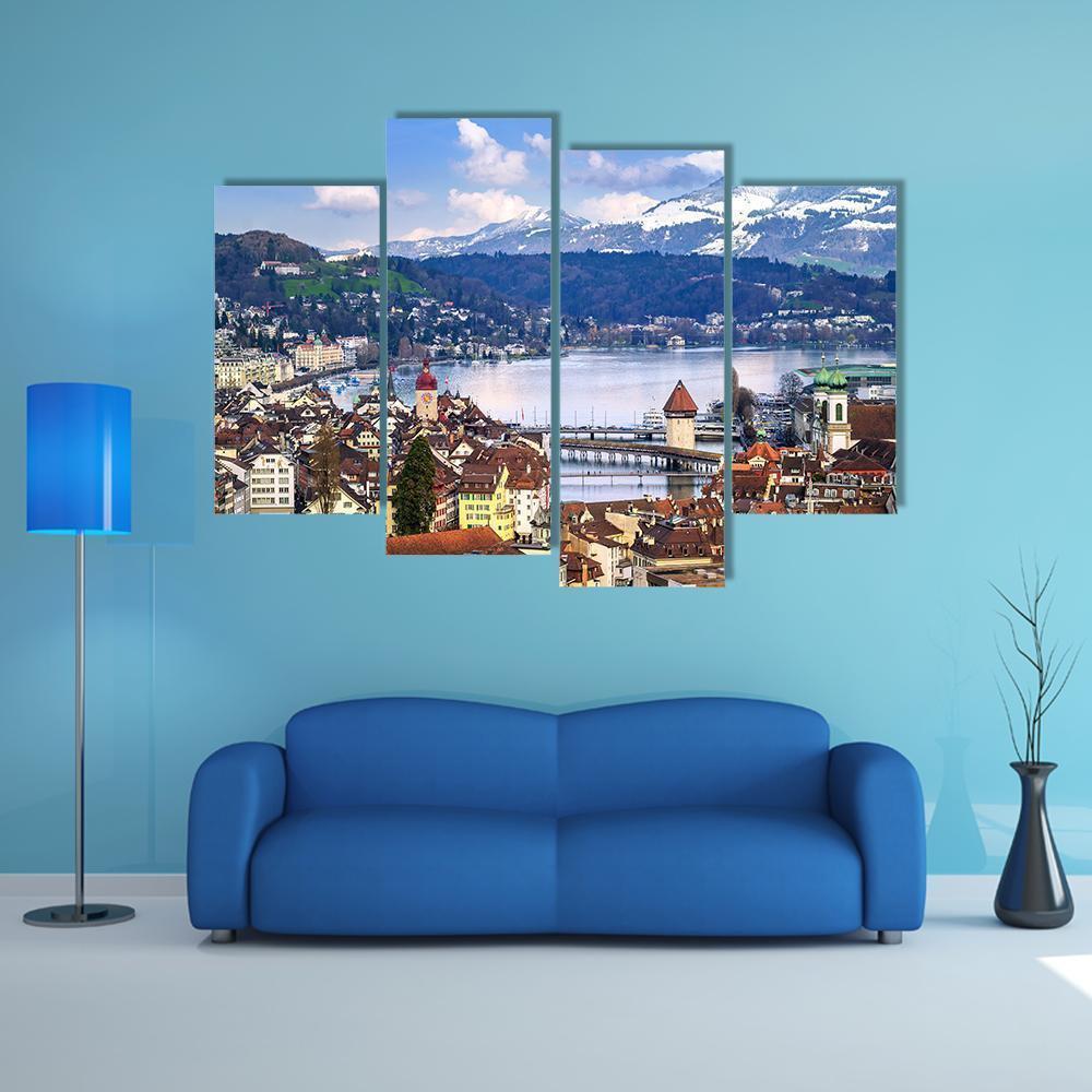 Old Town With Lake Canvas Wall Art-4 Pop-Gallery Wrap-50" x 32"-Tiaracle