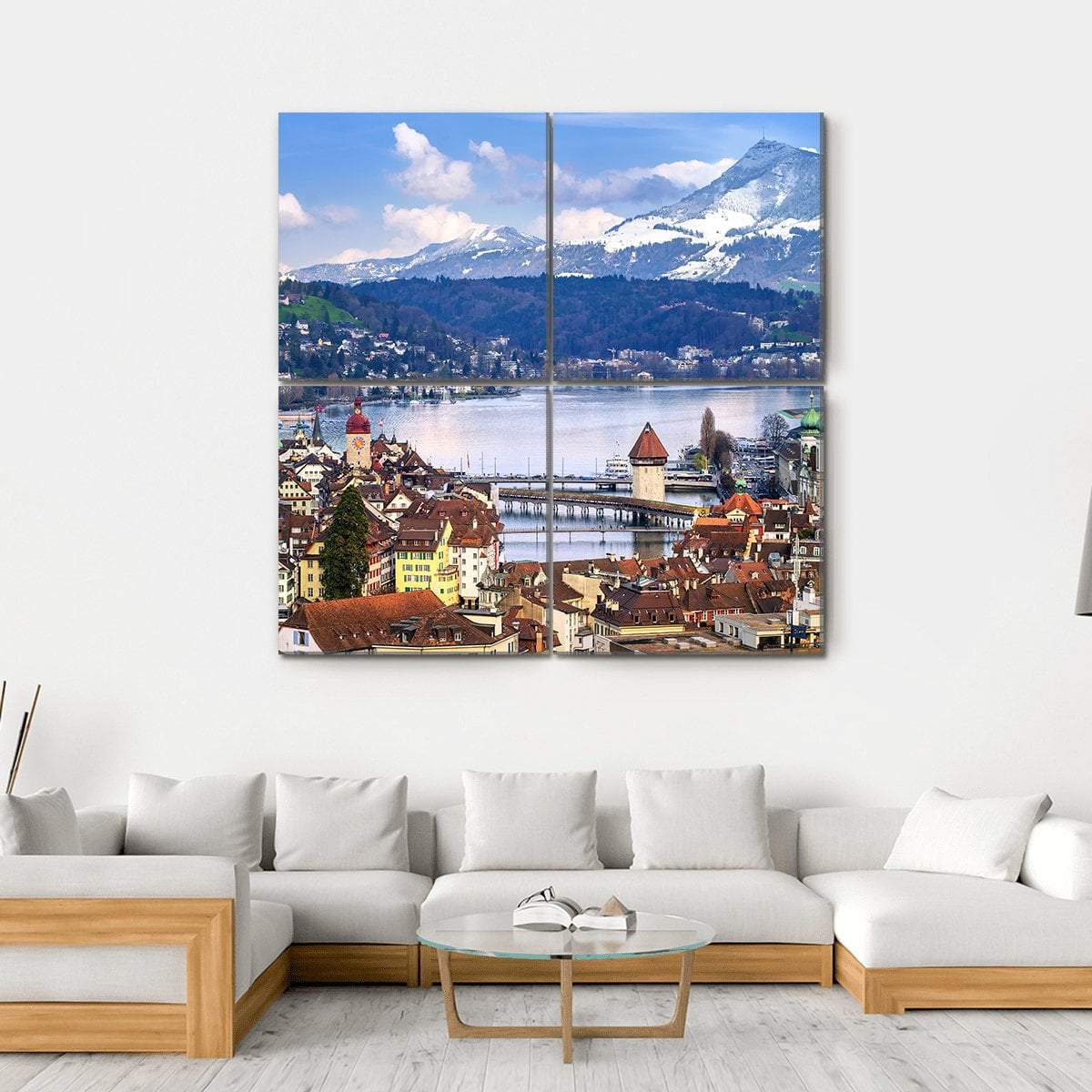 Old Town With Lake Canvas Wall Art-4 Square-Gallery Wrap-17" x 17"-Tiaracle
