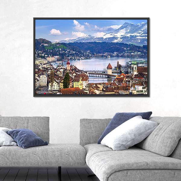Old Town With Lake Canvas Wall Art-3 Horizontal-Gallery Wrap-25" x 16"-Tiaracle