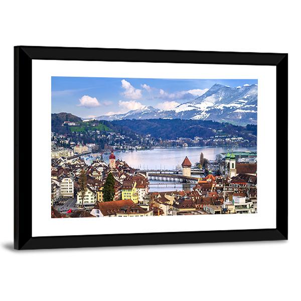 Old Town With Lake Canvas Wall Art-3 Horizontal-Gallery Wrap-25" x 16"-Tiaracle
