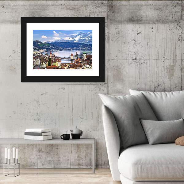 Old Town With Lake Canvas Wall Art-3 Horizontal-Gallery Wrap-25" x 16"-Tiaracle