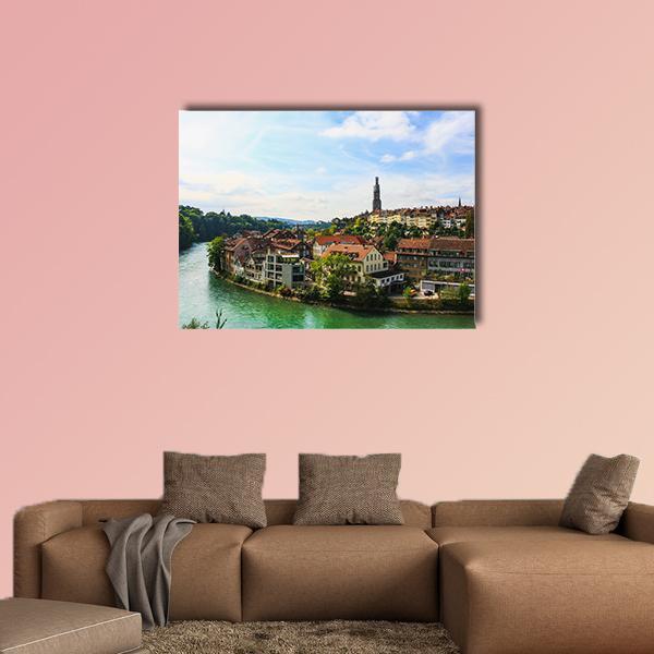 Bern Old Town With River Canvas Wall Art-1 Piece-Gallery Wrap-48" x 32"-Tiaracle