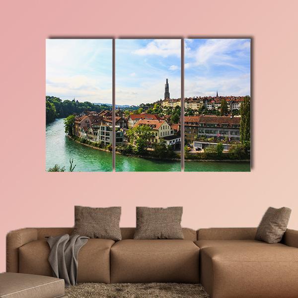 Bern Old Town With River Canvas Wall Art-3 Horizontal-Gallery Wrap-37" x 24"-Tiaracle