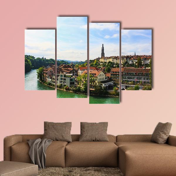 Bern Old Town With River Canvas Wall Art-4 Pop-Gallery Wrap-50" x 32"-Tiaracle