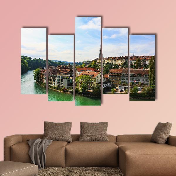 Bern Old Town With River Canvas Wall Art-5 Pop-Gallery Wrap-47" x 32"-Tiaracle