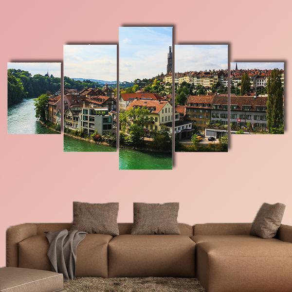 Bern Old Town With River Canvas Wall Art-5 Star-Gallery Wrap-62" x 32"-Tiaracle