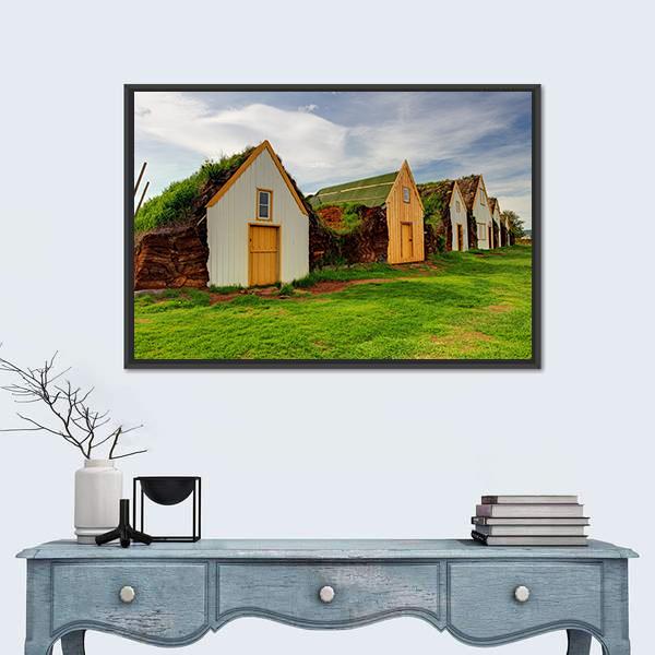 Old Traditional Icelandic Farm Canvas Wall Art-1 Piece-Floating Frame-24" x 16"-Tiaracle