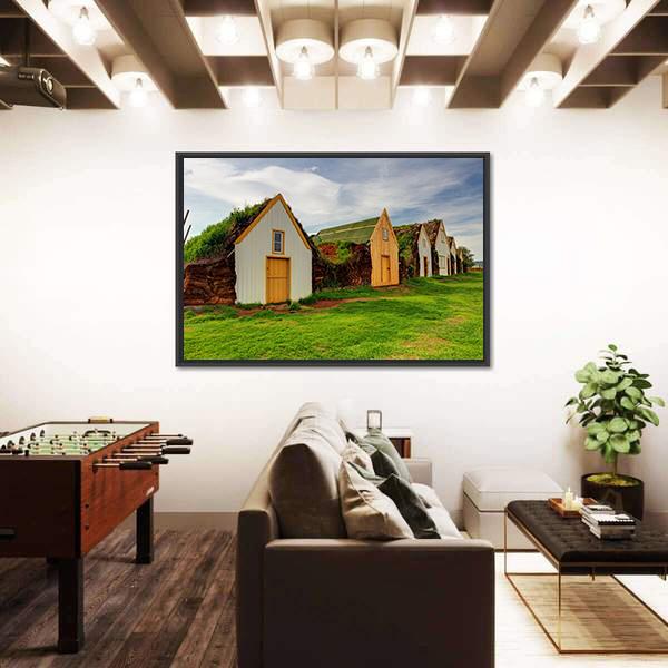 Old Traditional Icelandic Farm Canvas Wall Art-3 Horizontal-Gallery Wrap-25" x 16"-Tiaracle