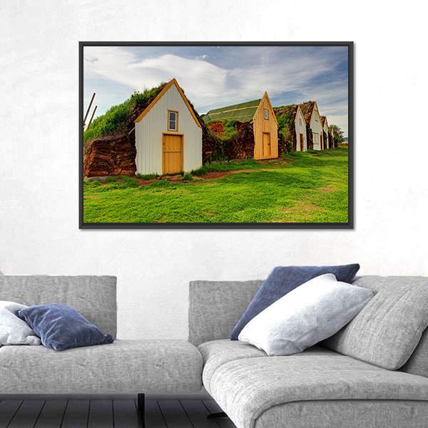 Old Traditional Icelandic Farm Canvas Wall Art-3 Horizontal-Gallery Wrap-25" x 16"-Tiaracle
