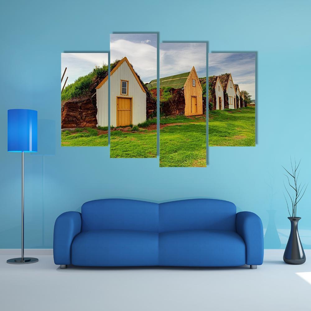 Old Traditional Icelandic Farm Canvas Wall Art-4 Pop-Gallery Wrap-50" x 32"-Tiaracle