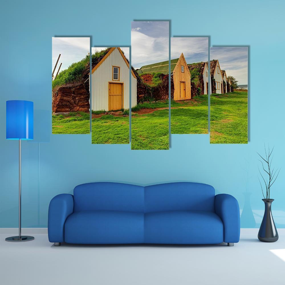 Old Traditional Icelandic Farm Canvas Wall Art-5 Pop-Gallery Wrap-47" x 32"-Tiaracle