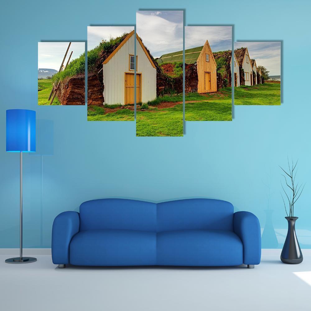 Old Traditional Icelandic Farm Canvas Wall Art-5 Star-Gallery Wrap-62" x 32"-Tiaracle