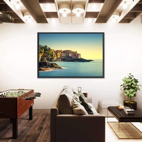 Old Village On Sea Canvas Wall Art-3 Horizontal-Gallery Wrap-25" x 16"-Tiaracle