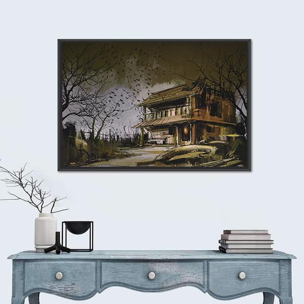 Old Wooden Abandoned House Canvas Wall Art-1 Piece-Floating Frame-24" x 16"-Tiaracle