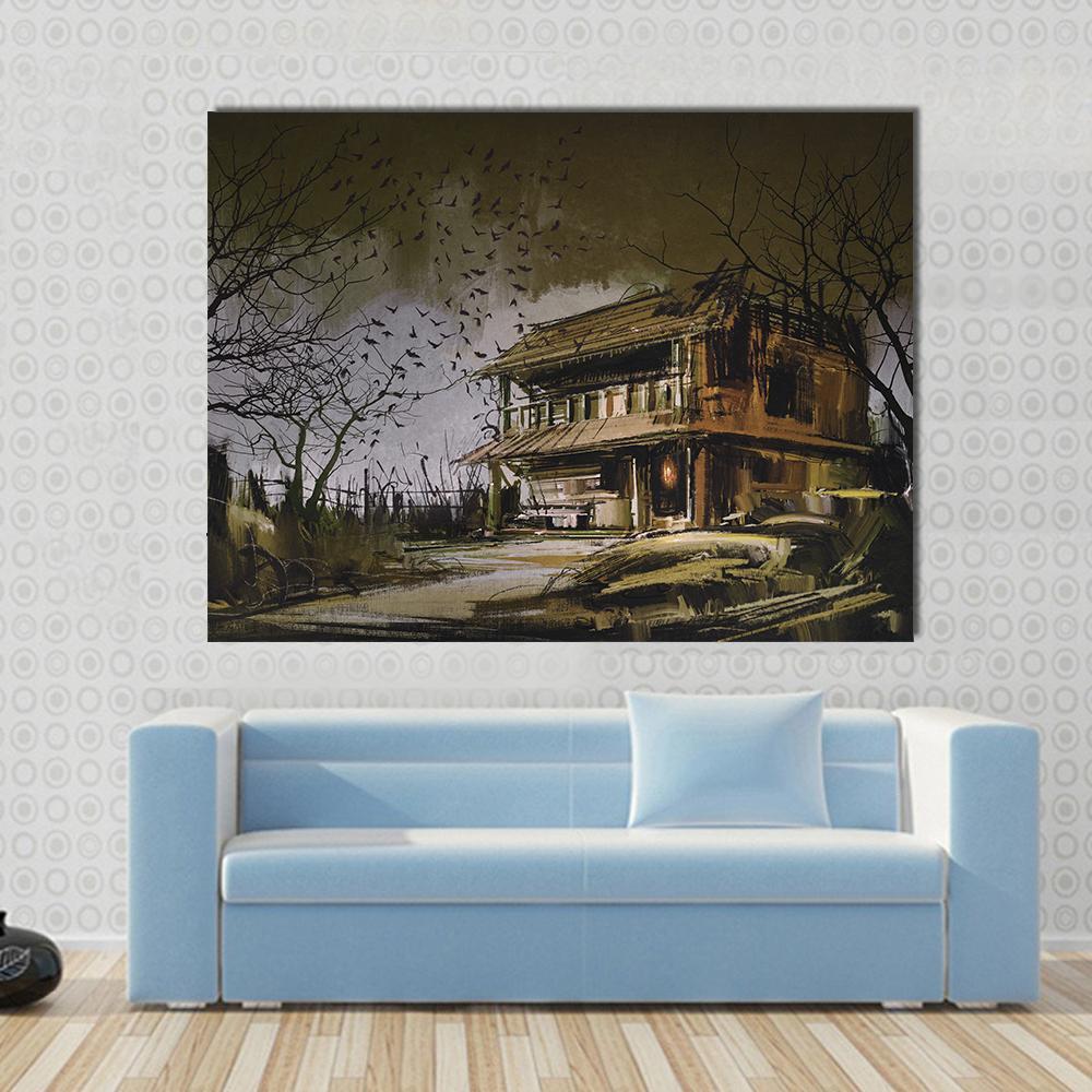 Old Wooden Abandoned House Canvas Wall Art-1 Piece-Gallery Wrap-48" x 32"-Tiaracle