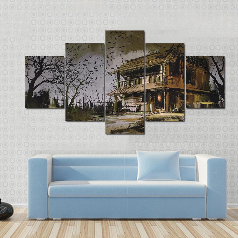 Old Wooden Abandoned House Canvas Wall Art-5 Star-Gallery Wrap-62" x 32"-Tiaracle