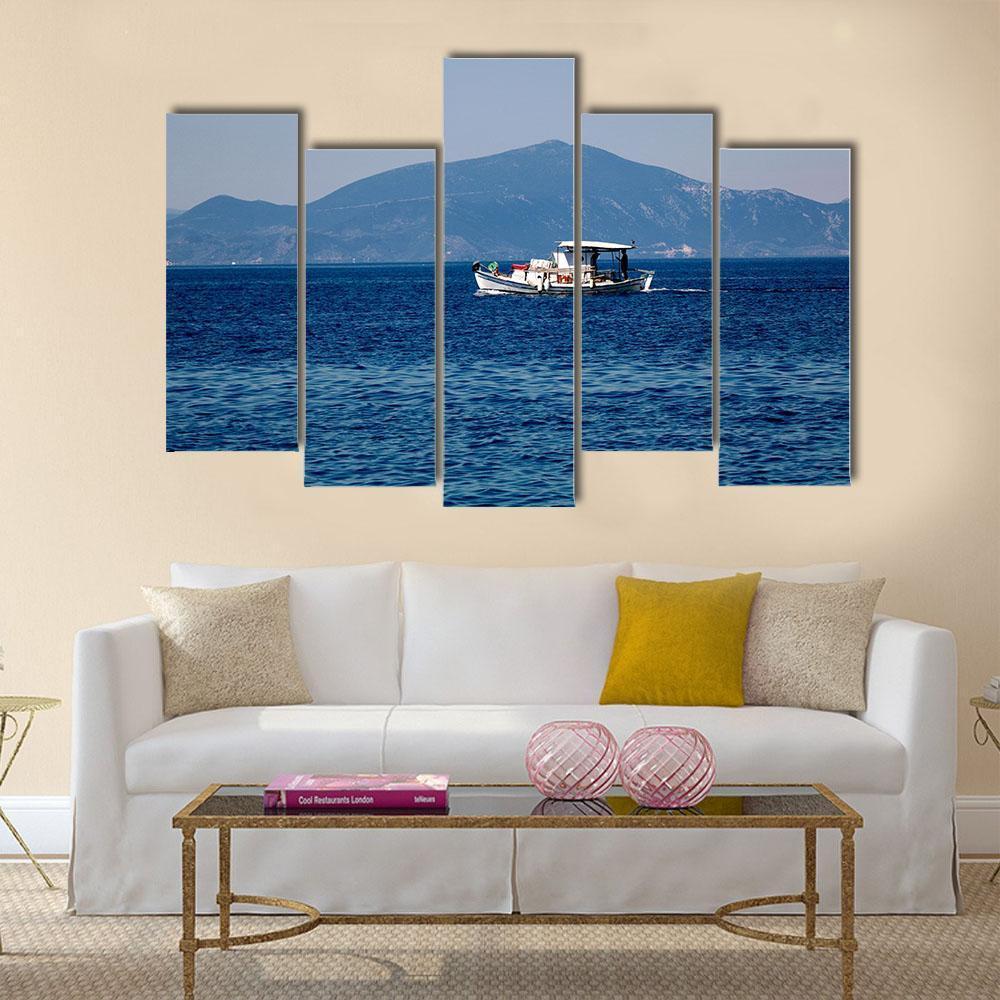 Old Wooden Boat Sailing Canvas Wall Art-5 Pop-Gallery Wrap-47" x 32"-Tiaracle