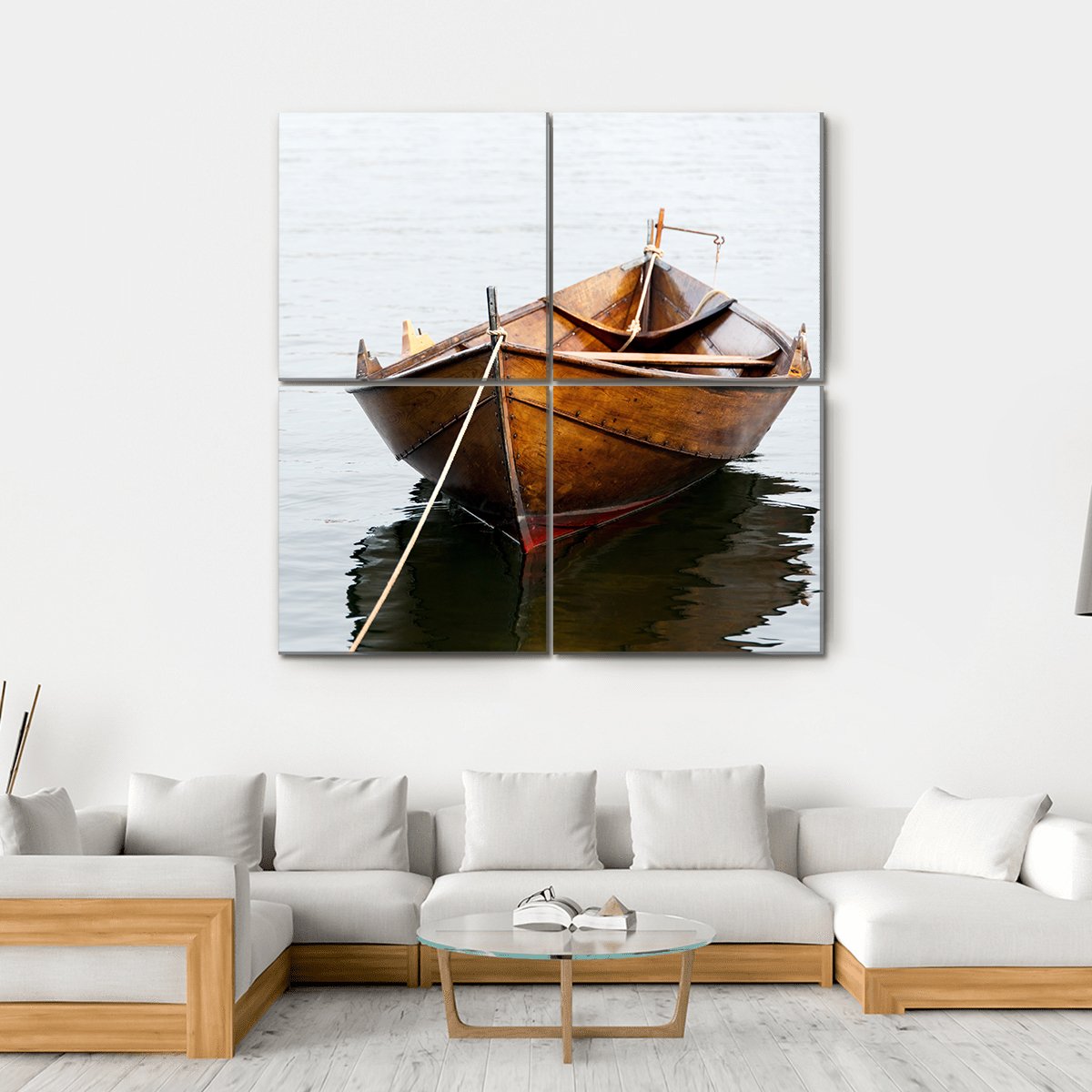 Old Wooden Row Boat Canvas Wall Art-4 Square-Gallery Wrap-17" x 17"-Tiaracle