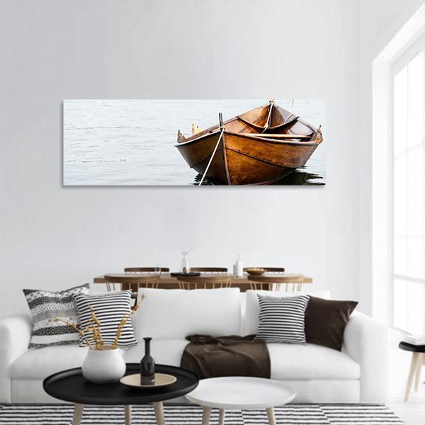 Old Wooden Row Boat Panoramic Canvas Wall Art-3 Piece-25" x 08"-Tiaracle
