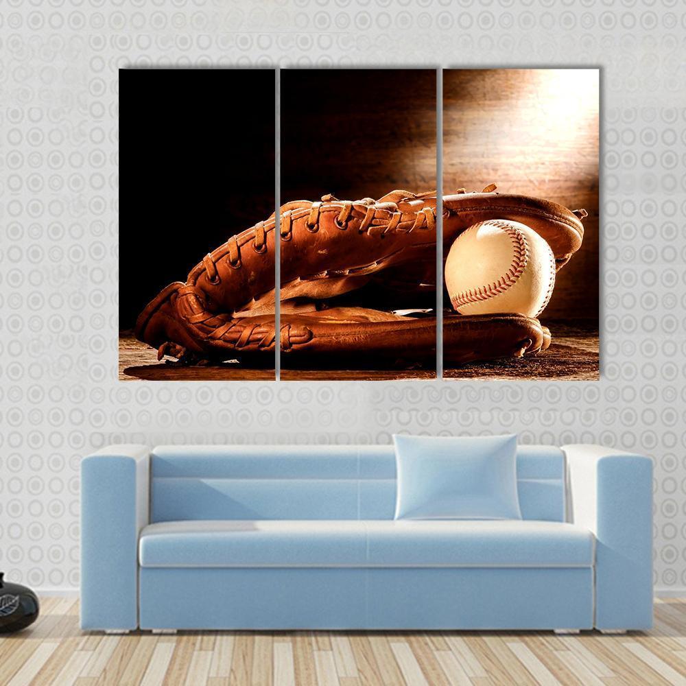 Leather Glove & Baseball Canvas Wall Art-3 Horizontal-Gallery Wrap-37" x 24"-Tiaracle