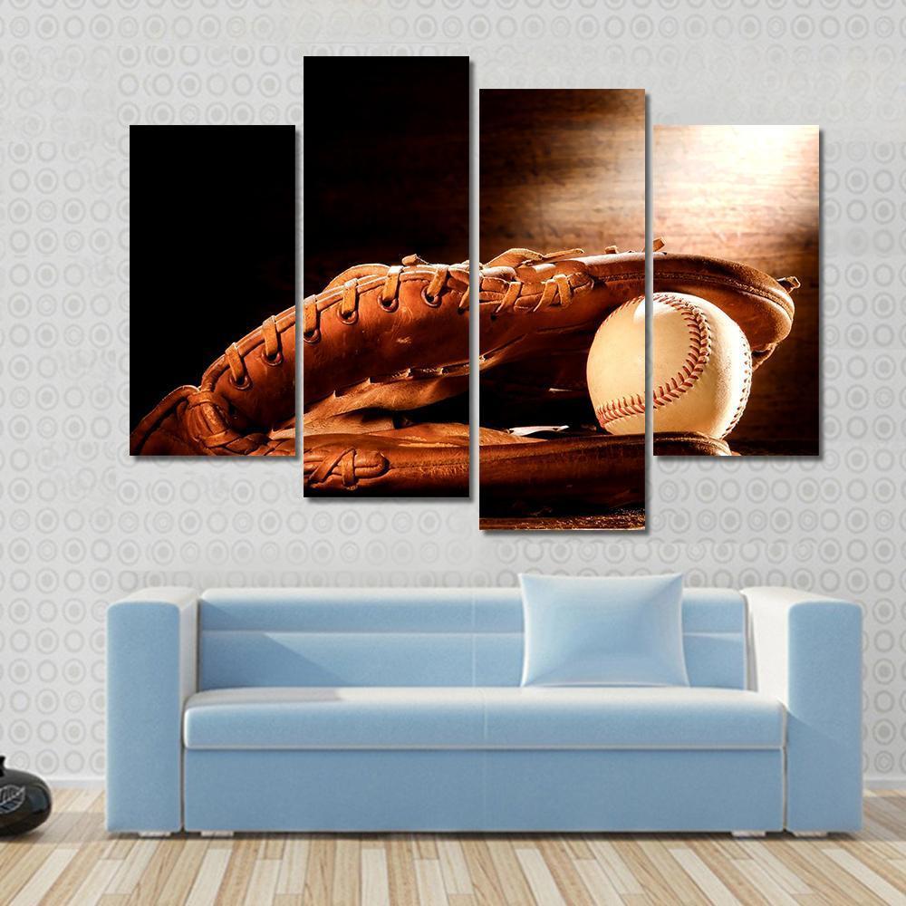 Leather Glove &amp; Baseball Canvas Wall Art-4 Pop-Gallery Wrap-50&quot; x 32&quot;-Tiaracle