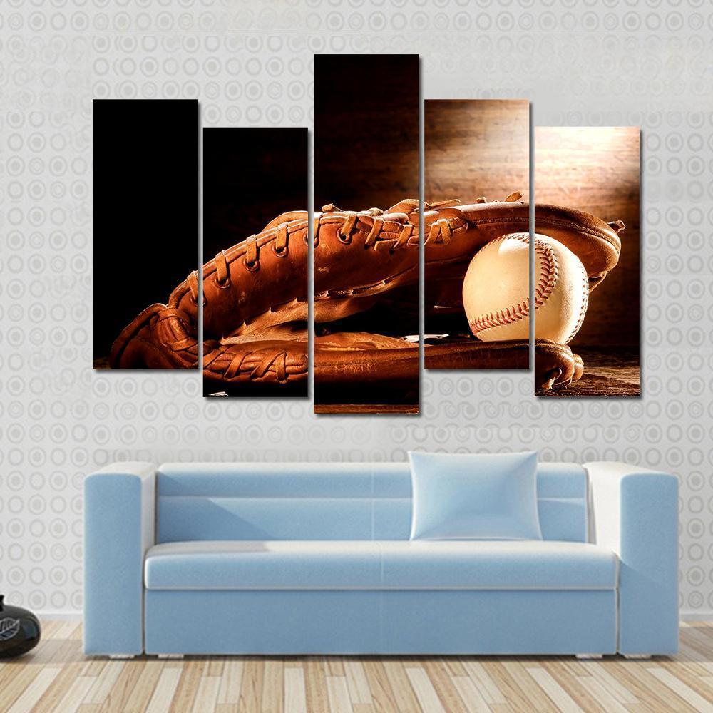 Leather Glove &amp; Baseball Canvas Wall Art-5 Pop-Gallery Wrap-47&quot; x 32&quot;-Tiaracle