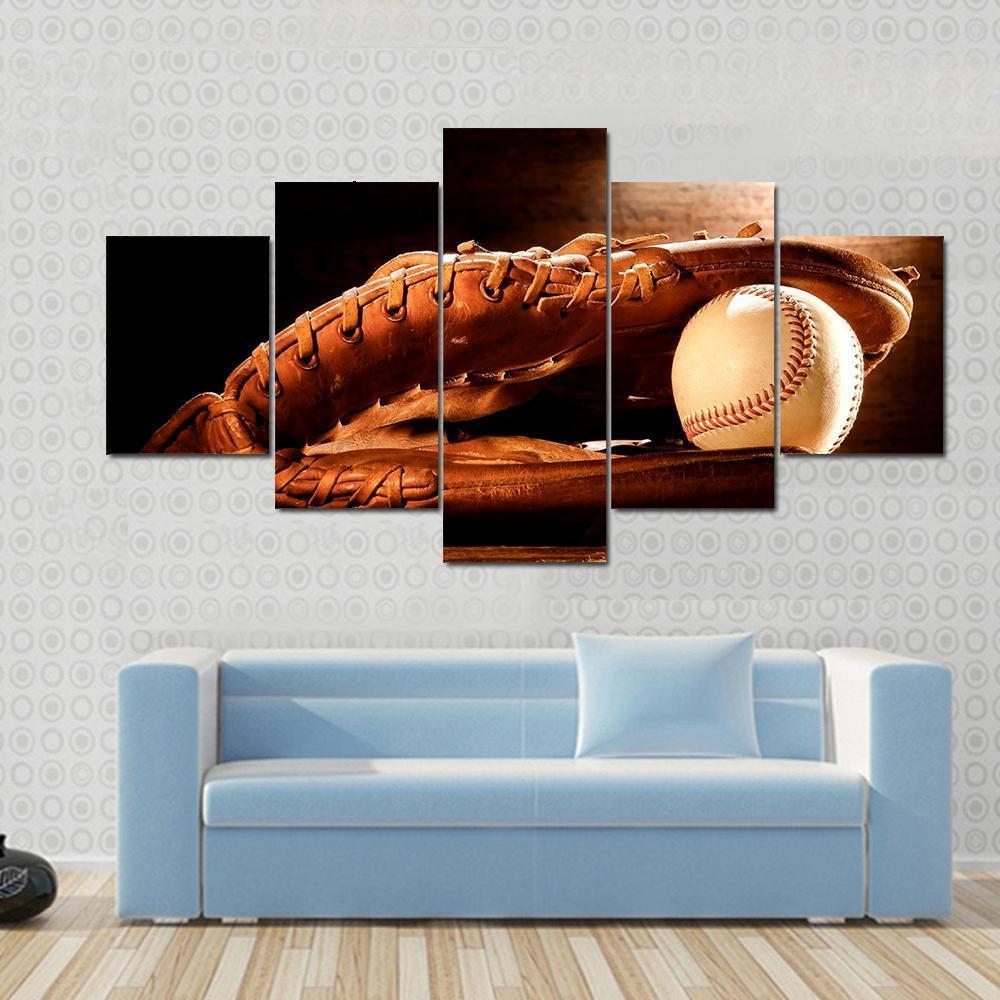 Leather Glove &amp; Baseball Canvas Wall Art-5 Star-Gallery Wrap-62&quot; x 32&quot;-Tiaracle