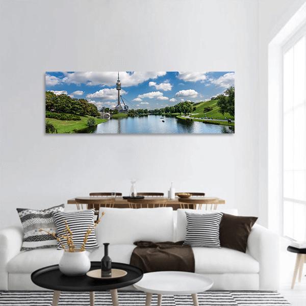 Olympic Lake In Munich Panoramic Canvas Wall Art-1 Piece-36" x 12"-Tiaracle