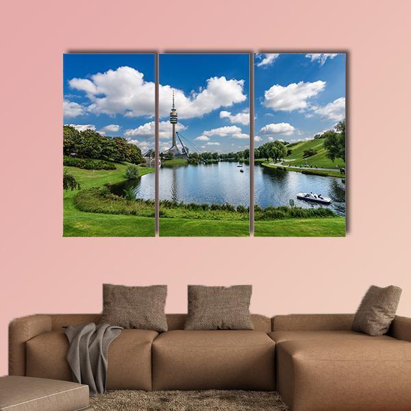 Olympic Lake In Munich Canvas Wall Art-3 Horizontal-Gallery Wrap-25" x 16"-Tiaracle