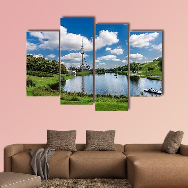 Olympic Lake In Munich Canvas Wall Art-4 Pop-Gallery Wrap-50" x 32"-Tiaracle