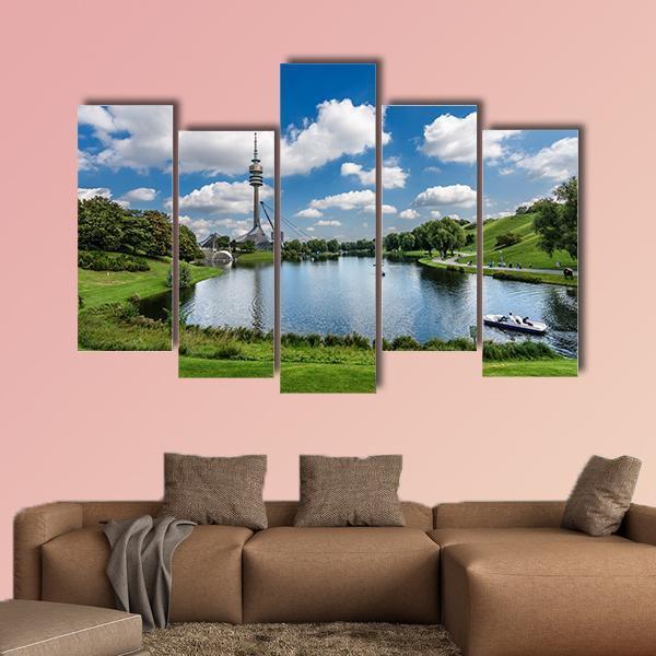 Olympic Lake In Munich Canvas Wall Art-5 Pop-Gallery Wrap-47" x 32"-Tiaracle