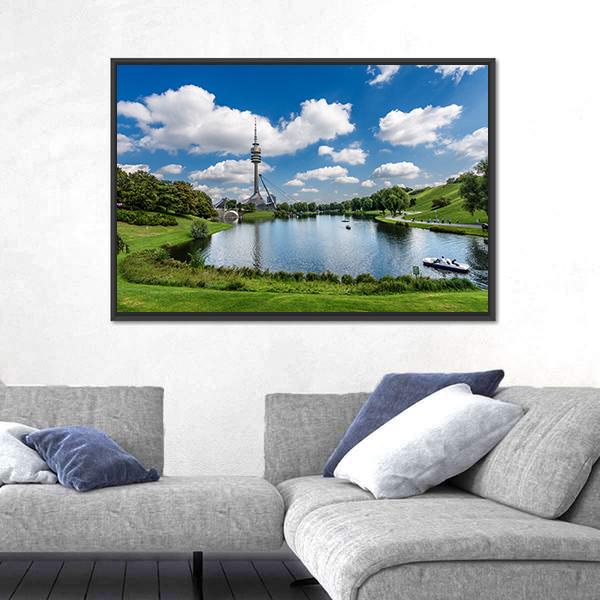Olympic Lake In Munich Panoramic Canvas Wall Art-1 Piece-36" x 12"-Tiaracle
