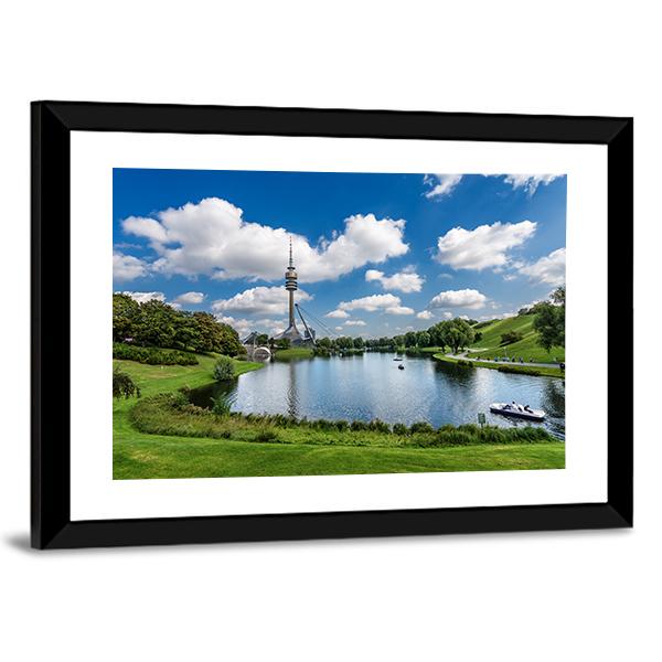 Olympic Lake In Munich Panoramic Canvas Wall Art-1 Piece-36" x 12"-Tiaracle