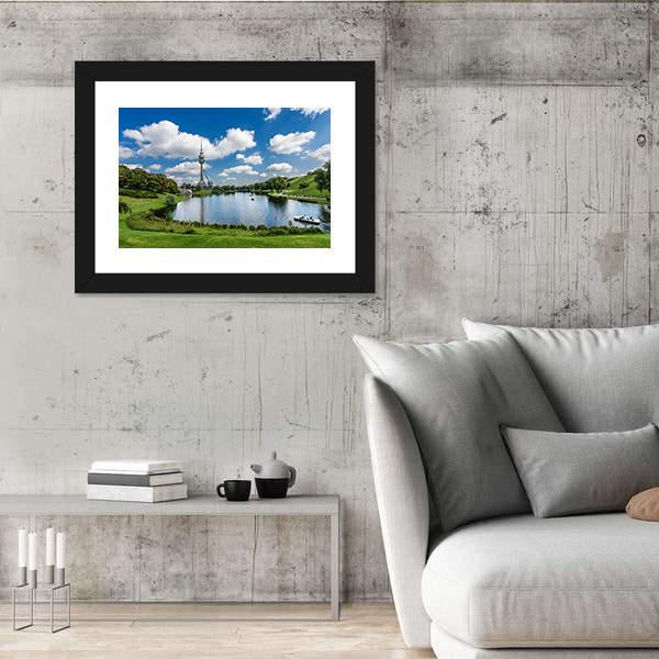 Olympic Lake In Munich Panoramic Canvas Wall Art-1 Piece-36" x 12"-Tiaracle
