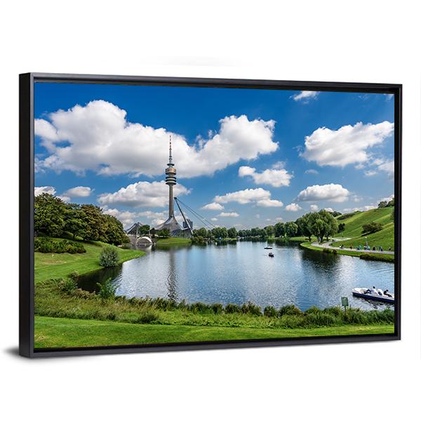 Olympic Lake In Munich Panoramic Canvas Wall Art-1 Piece-36" x 12"-Tiaracle