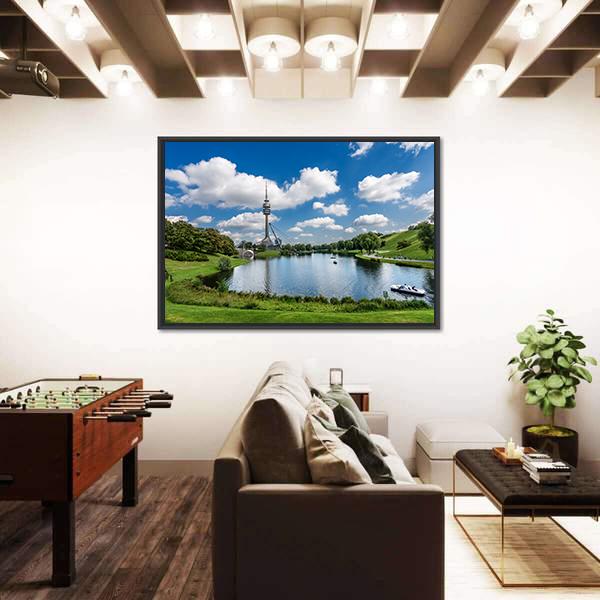 Olympic Lake In Munich Panoramic Canvas Wall Art-1 Piece-36" x 12"-Tiaracle