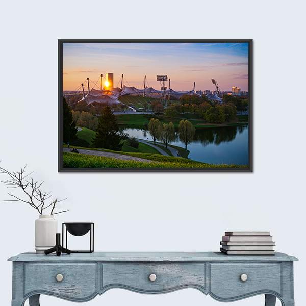 Olympic Stadium In Munich Canvas Wall Art-1 Piece-Floating Frame-24" x 16"-Tiaracle