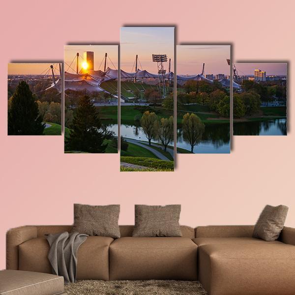 Olympic Stadium In Munich Canvas Wall Art-5 Star-Gallery Wrap-62" x 32"-Tiaracle