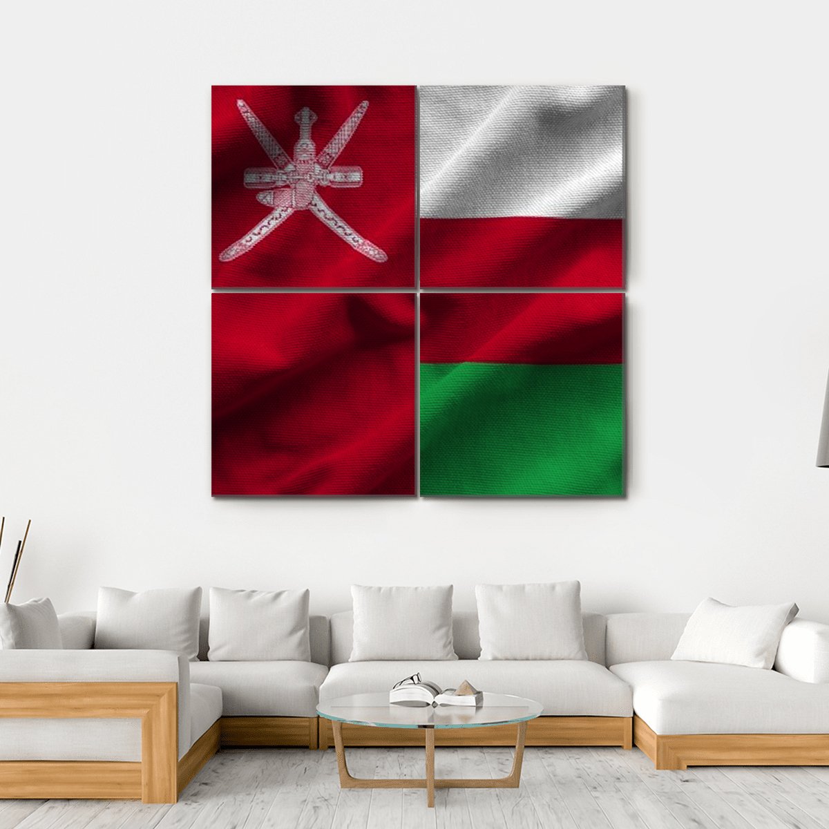 Waving Oman Flag Canvas Wall Art-4 Square-Gallery Wrap-17" x 17"-Tiaracle