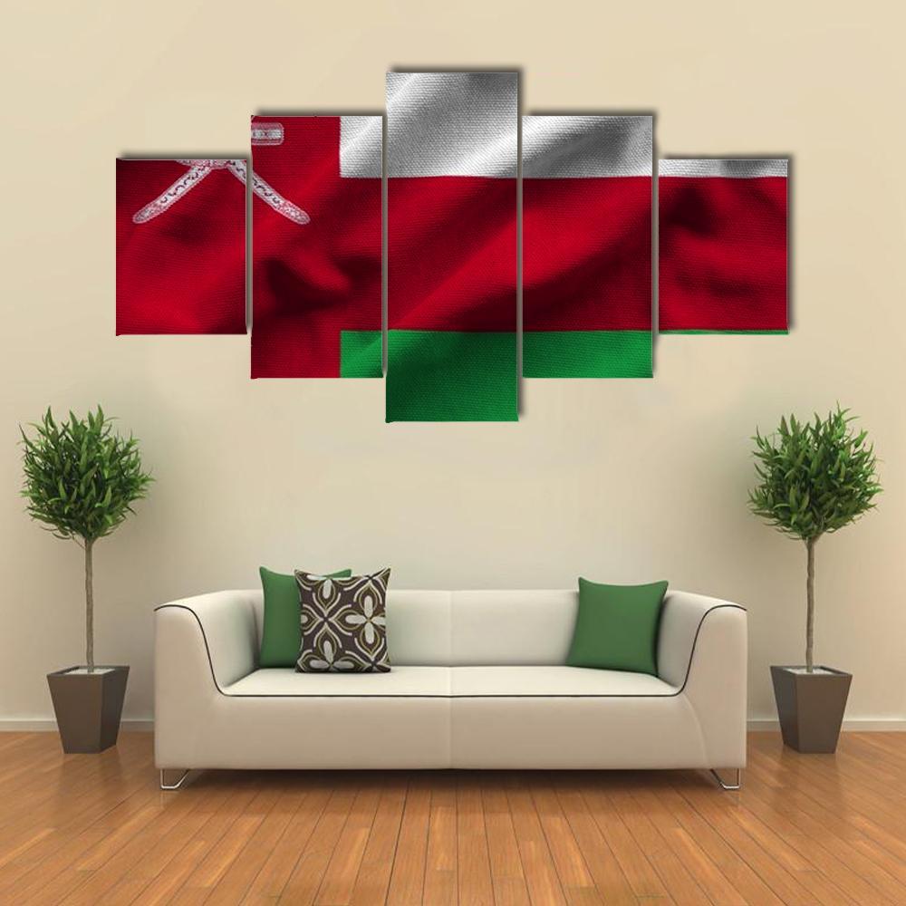 Waving Oman Flag Canvas Wall Art-5 Star-Gallery Wrap-62" x 32"-Tiaracle